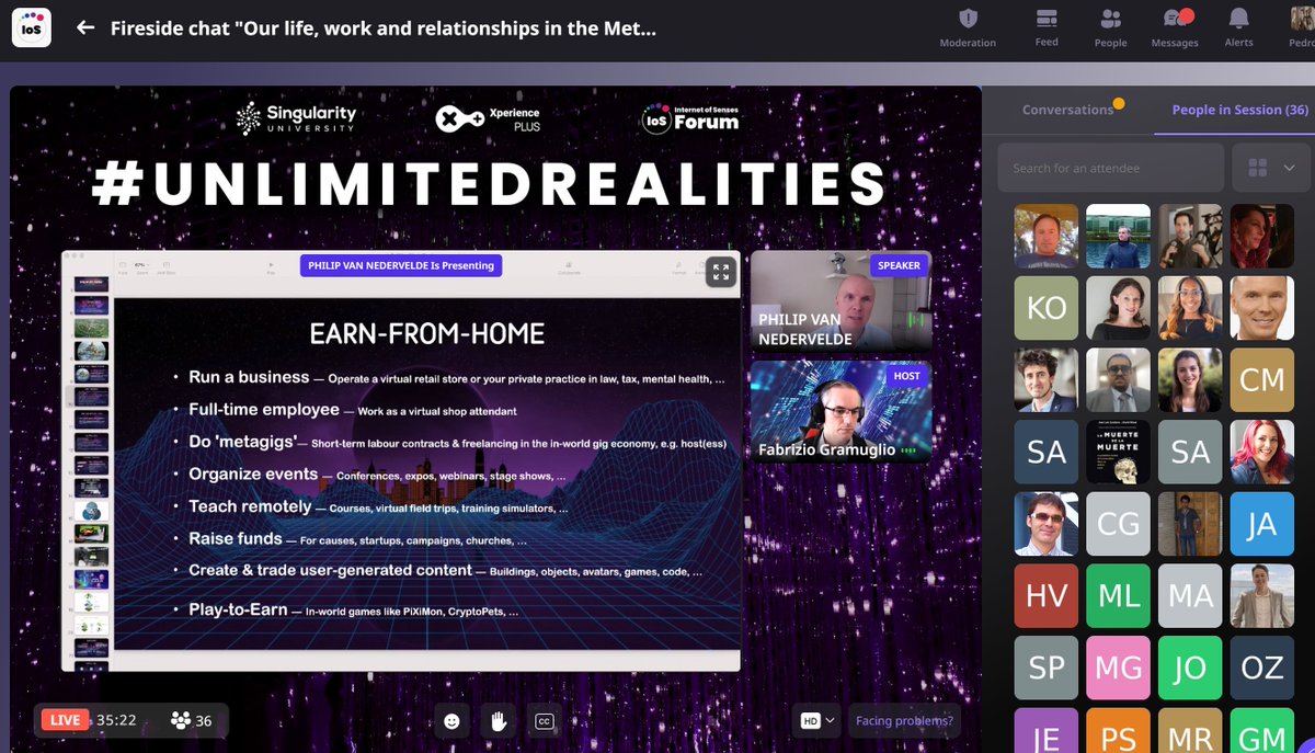 Very nice discussions happening right now at #unlimitedrealities with <a href="/singularityu/">Singularity</a> @PhilipVN and <a href="/foreveridentity/">Fabrizio Gramuglio</a>  at @airmeet