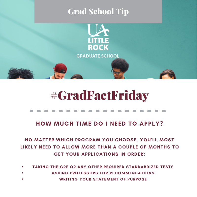 UALRGradSchool's tweet image. Happy Friday! Check out our latest grad school tip for graduate students. Apply today and use code GRFREE7 to waive the application fee. Follow us on Twitter at UA Little Rock Graduate School.
#GradFactFriday
