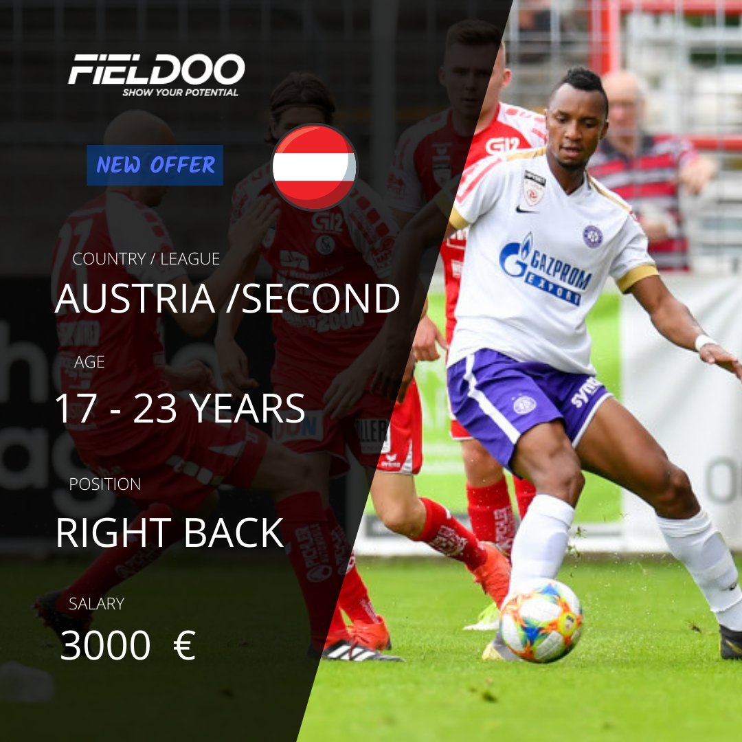 Fieldoo's tweet image. 🚨NEW OFFER🚨

Second division team in Austria is looking for a right back‼️

You can check more offers on our market list (fieldoo.com/marketlist)  

#showyourpotential   

#Fieldoo #recruitment #offer