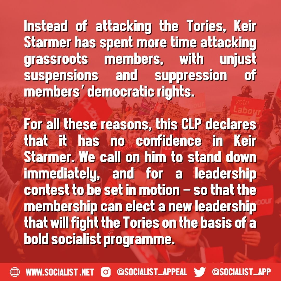 revcommunists's tweet photo. Model motion: No confidence in Keir Starmer!

The disastrous Hartlepool by-election result shows that #Starmer is not fit to lead the #Labour party. Enough with flag-waving and appeals to big business! We need to take on the Tories with socialist policies. #StarmerOut https://t.co/eVadvrBR4Q