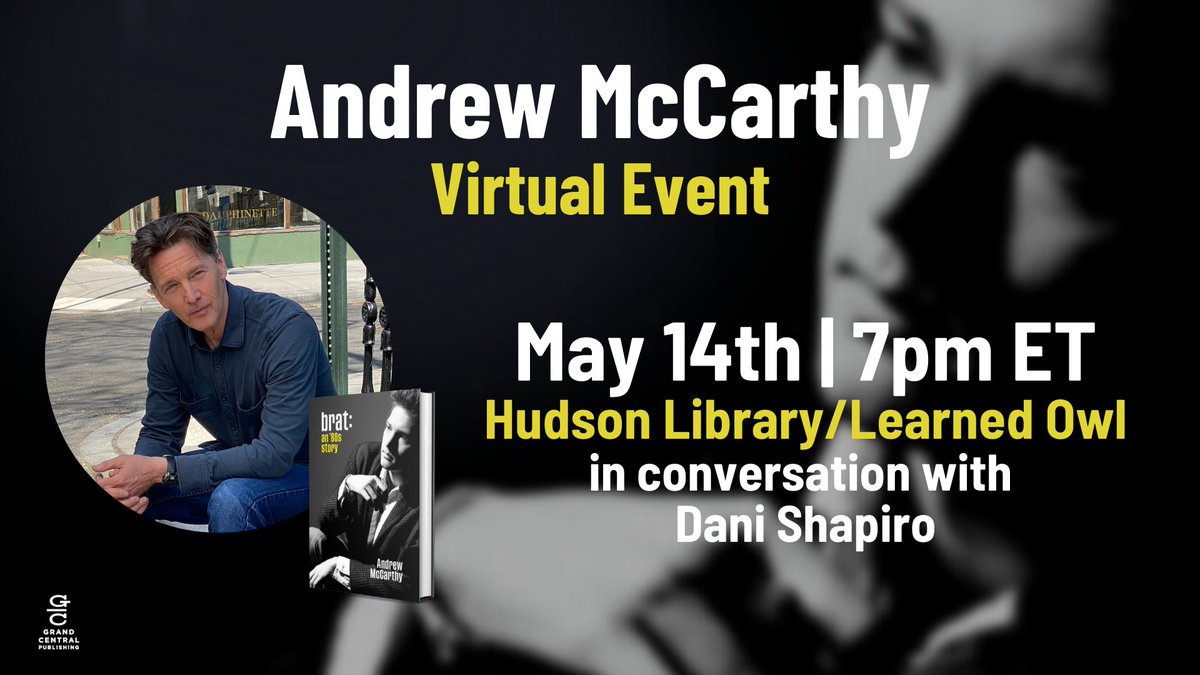 Join <a href="/AndrewTMcCarthy/">Andrew McCarthy</a> for a virtual discussion of his new book with <a href="/danijshapiro/">Dani Shapiro 🔥</a>, hosted by @HudsonLibr and <a href="/learnedowl/">Learned Owl</a>! 

Register here: ow.ly/6ZvX50EBSxZ