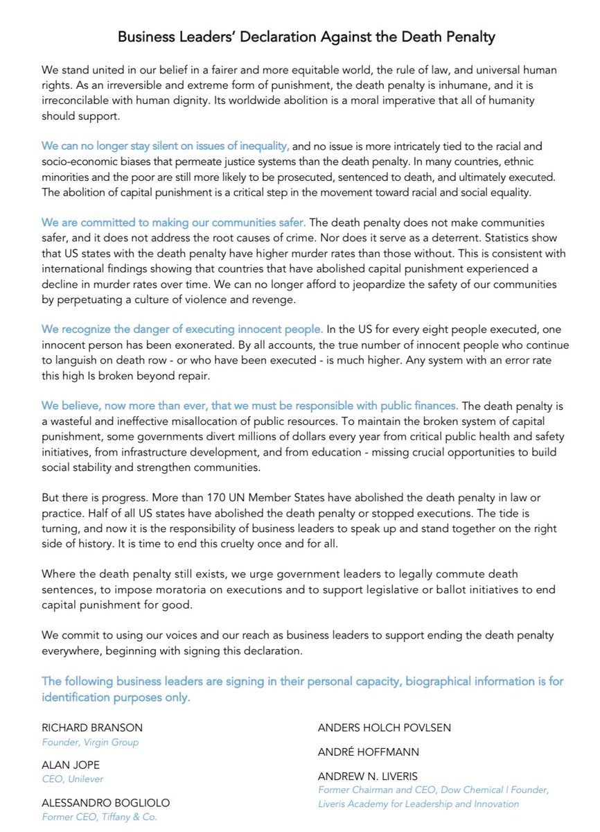 FADPorg's tweet image. Friday May 7 | 9am EST 

FADP is a Campaign Partner supporting Responsible Business Initiative for Justice’s (RBIJ) Business Against Death Penalty campaign. 

Today, RBIJ announced 20+ additional business leaders supporting the campaign. 

#StopExecutions #BizVsDP