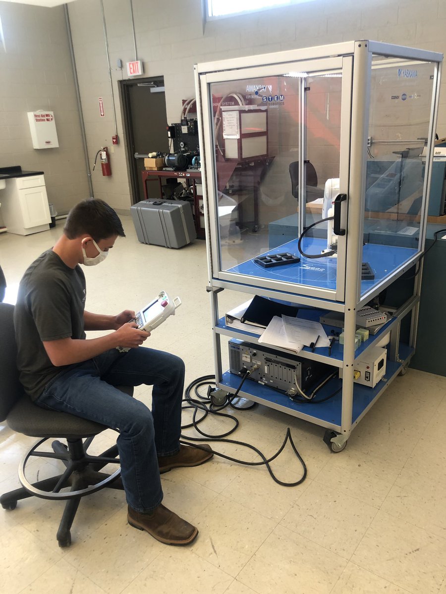 TCATOneida's tweet image. One of our Industrial Maintenance Mechatronics students, Benji Lambert, spent today working on programming one of our newer robotic arms! Benji is still making great strides throughout the program and has done excellent work with the robot so far. #HardWorker