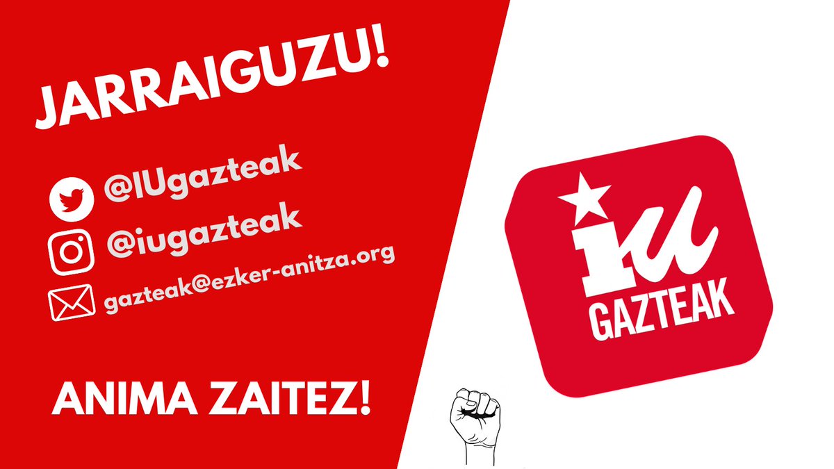 ¡Tras un tiempo de reflexión, IU Gazteak vuelve a la batalla! Hoy más que nunca necesitamos de un sistema anticapitalista, feminista y ecologista vasco en el que todas encontremos refugio. 👇🏻