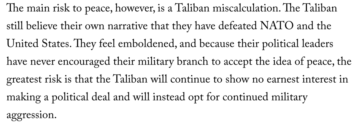 9. Ghani believes the TB are miscalculating this moment. TB negotiators have adopted the verbiage of diplomacy & are accustomed to its benefits. But their understanding of governance appears crystallized in time. Will they make the compromises that will keep Afghanistan afloat?