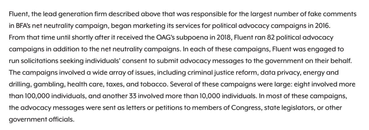 The entity responsible for the largest share of the fake comments (a lead gen firm called “Fluent”) used similar tactics for a wide array of political campaigns it was involved with: