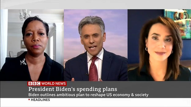 FeroxStrategies's tweet photo. ICYMI: @FeroxStrategies Principal @MsCEAntelo joined BBC News @AmroliwalaBBC and Republican Strategist @deana_basswms to break down President Biden's spending plans. 

Watch the full interview on our website at  https://t.co/pgptuF1qSW

#bidenaddress #democraticstrategist #hustle https://t.co/PFTi74jr7q