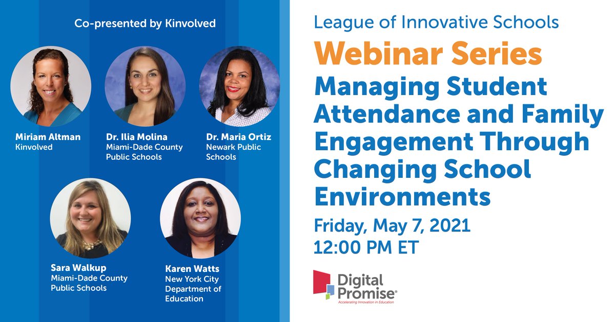 📣😍 Starting now! How can districts improve student attendance and family engagement through changing school environments? 

Join us May 7th at 12:00 PM ET for a virtual panel featuring leaders from 
<a href="/NYCSchools/">NYC Public Schools</a>

<a href="/MDCPS/">Miami-Dade Schools</a>

<a href="/NPSvoices/">Newark Board of Education</a>
 
<a href="/DigitalPromise/">Digital Promise</a>

 hubs.la/H0MgWJt0