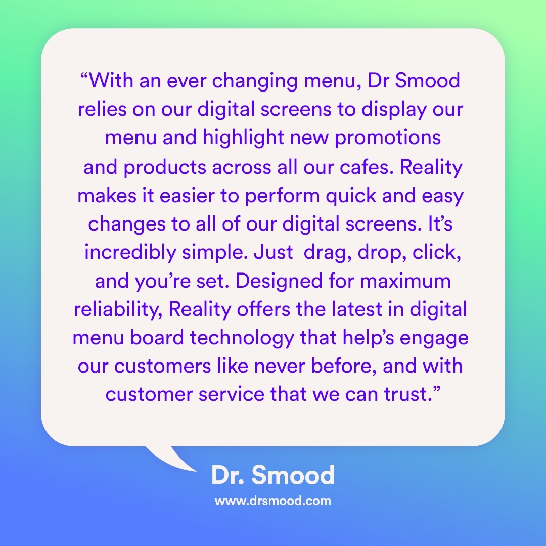 realityi's tweet image. The Reality team worked with @DrSmood to provide overnight installations during off-hours and brought bright digital menu boards to life the next day to their customers. 

#drsmood #digitalsignage #digitalmenuboards #digitalagency #ctagency