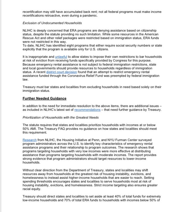 In March,  @NLIHC wrote to  @SecYellen  @SecFudge  @AmbassadorRice  @genebsperling to share emerging & troubling trends with ERA programs & urged quick improvements to ensure the $ reaches the lowest income people in need. They listened and quickly acted.