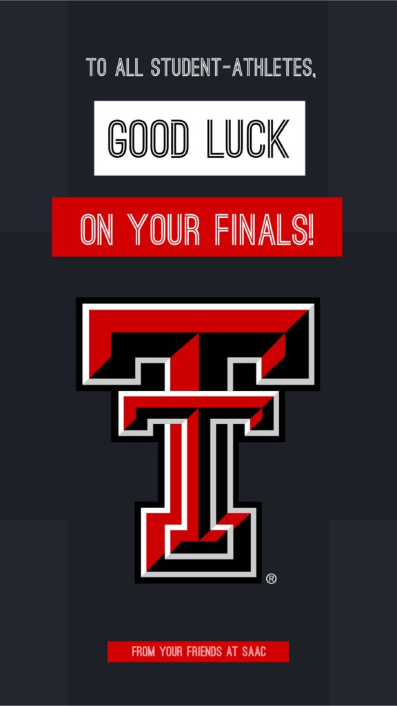 TexasTechSAAC's tweet image. One day down‼️ Wishing our Student-Athletes the best of luck finishing out the semester💪🏼📚