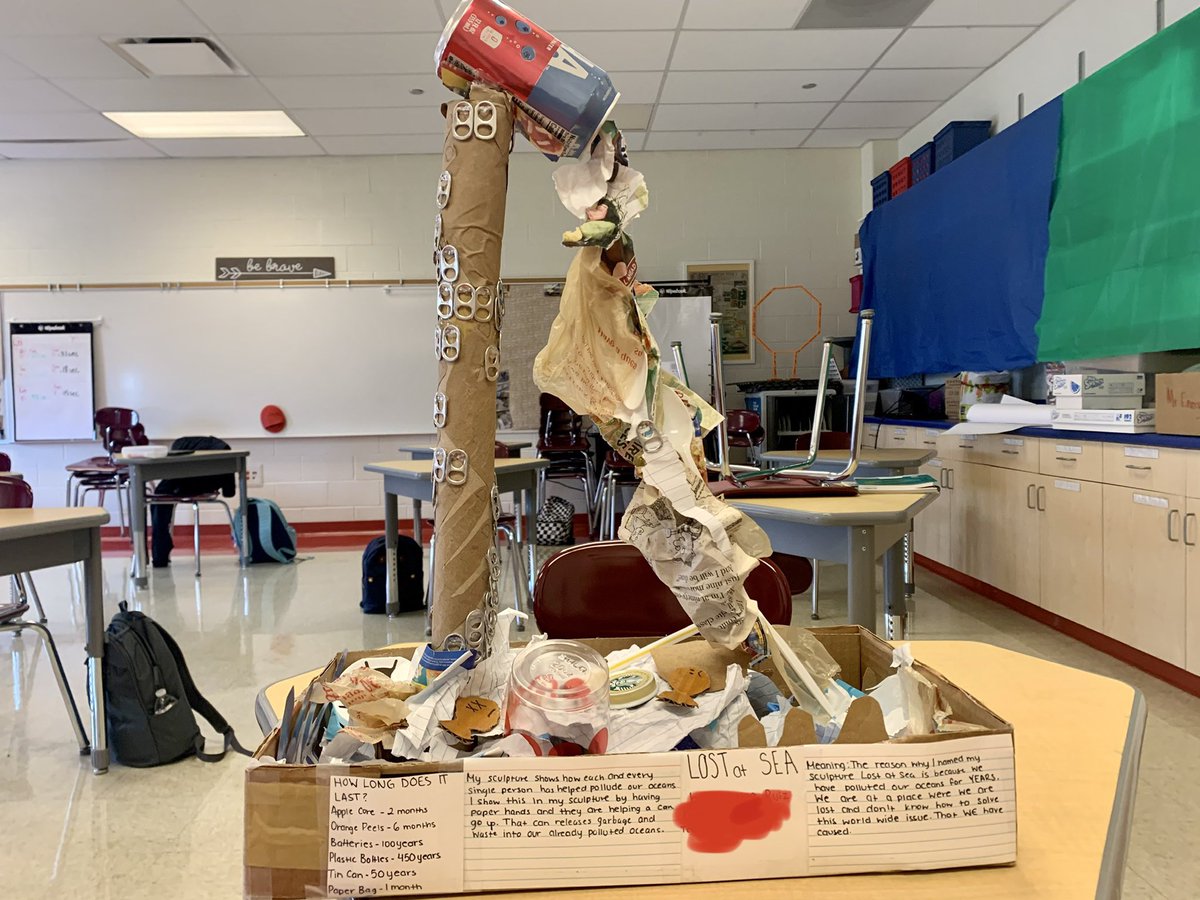 Student Creativity at its best recycle sculpture- Restore Mother Earth Project 2021 <a href="/APMABulldogs/">Albany Park Mul Acad</a>, <a href="/MarieHammer/">Marie Garza</a>’ <a href="/CPS_Network1/">CPSNetwork1</a>