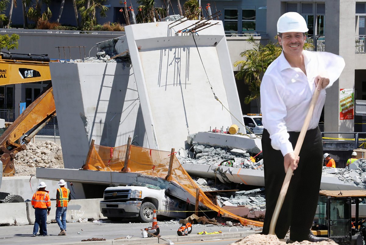 Miami-Dade  @CommishDiaz Jose "Pepe" Diaz was arrested on video for drunk driving his Harley at 74 mph through a 30 mph speed zone in Key West (he was later acquitted of DUI). Lucky for him, he didn't drive drunk under the FIU bridge.  #BecauseMiami /9