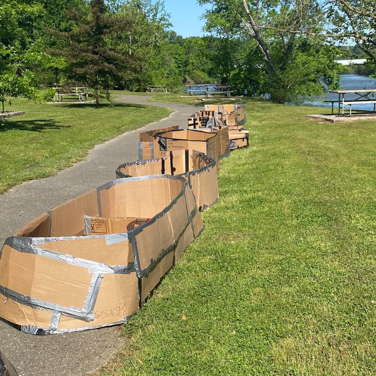 WalkerValleyHS's tweet image. Cardboard Boat Regatta with Physics, Engineering, and Math classes. #STEMDaysinMay #OneValley
