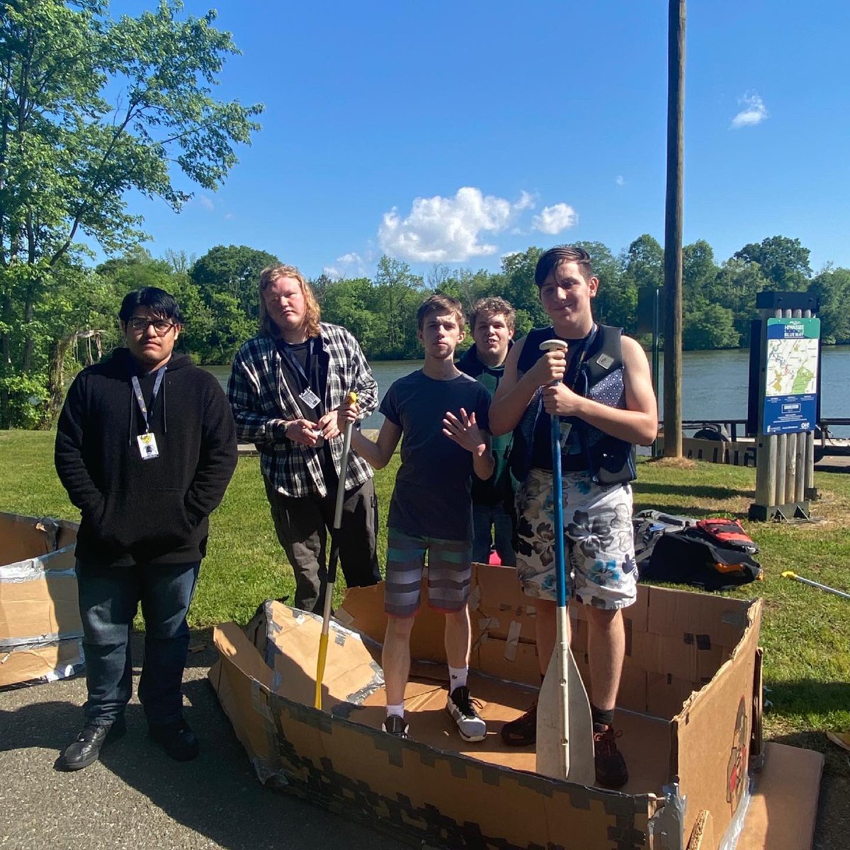WalkerValleyHS's tweet image. Cardboard Boat Regatta with Physics, Engineering, and Math classes. #STEMDaysinMay #OneValley