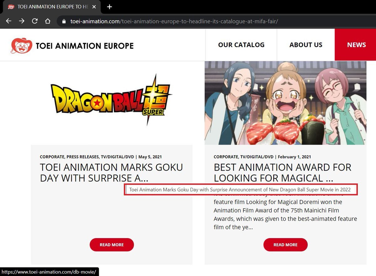 TeamManga__'s tweet photo. Dragon Ball Super est de retour ! 🐲

Un leak sur le site de la Toei nous apprend qu'un film #DragonBallSuper sera annoncé le 9 mai pour le Goku Day ! Il devrait sortir en 2022. #DBS https://t.co/cqXYzzoagf