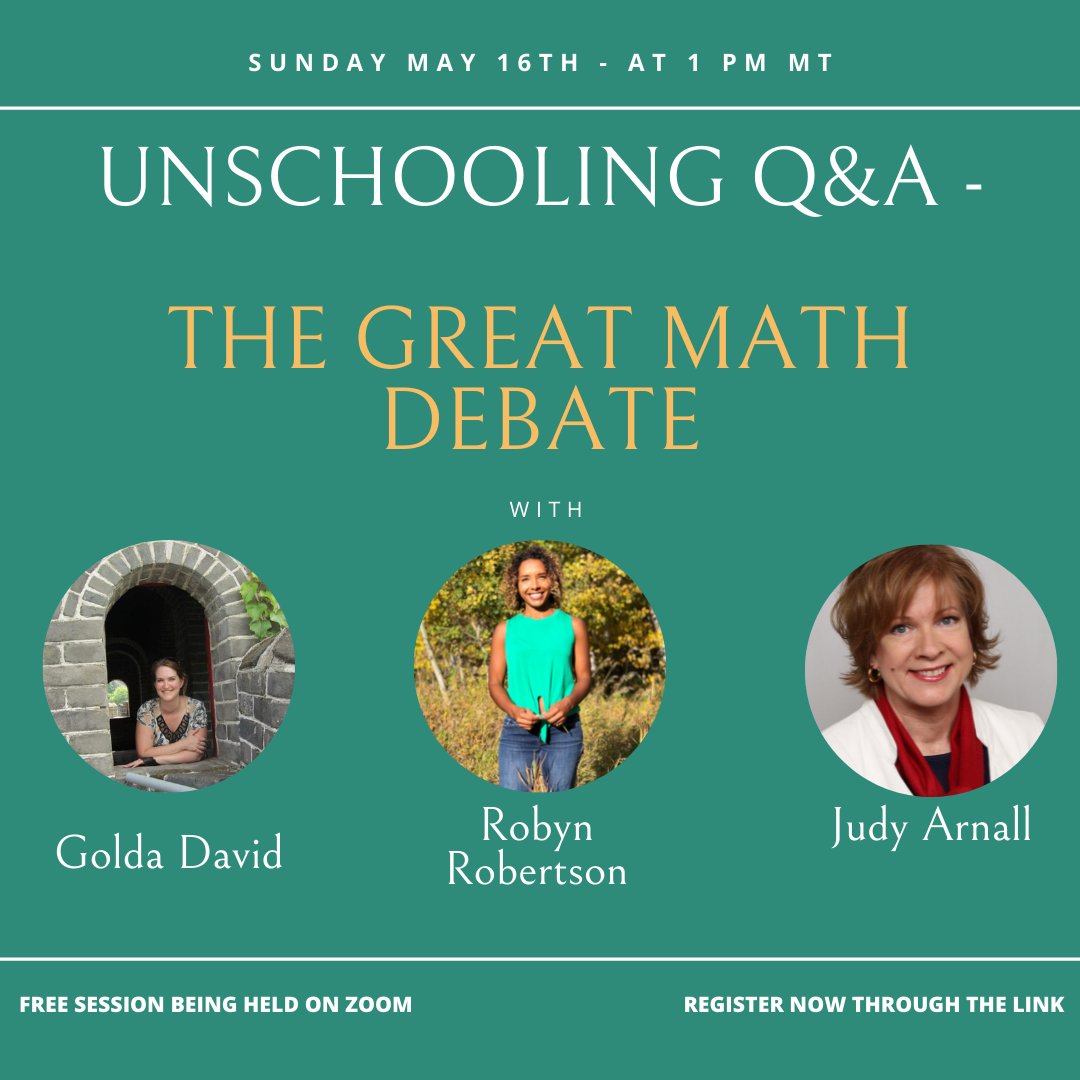 How does unschooling math work?  Is it better to learn math through direct instruction or discovery?  Come to this webinar and hear 3 parents of 9 unschoolers discuss math and unschooling. us02web.zoom.us/meeting/regist…