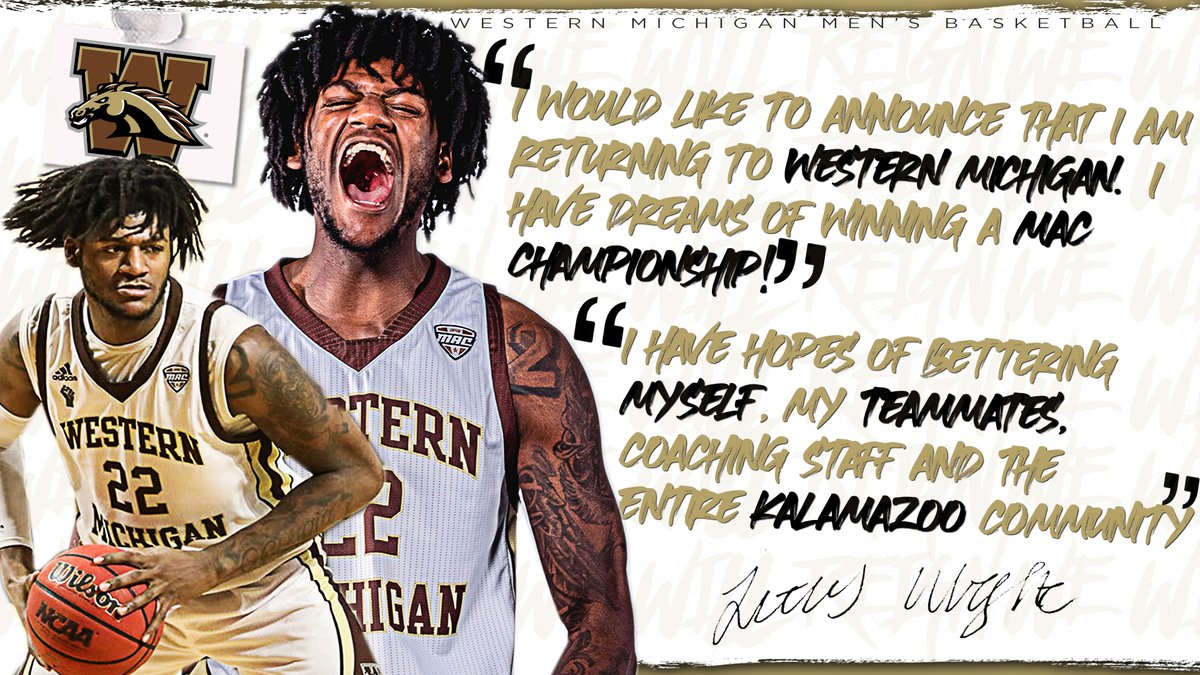 WMUMBB's tweet photo. He's baaaack! 🔨

𝐓𝐢𝐭𝐮𝐬 𝐖𝐫𝐢𝐠𝐡𝐭 announces he is returning to the Bronco Basketball program. #WeWillReign https://t.co/tWVWMEhQNg