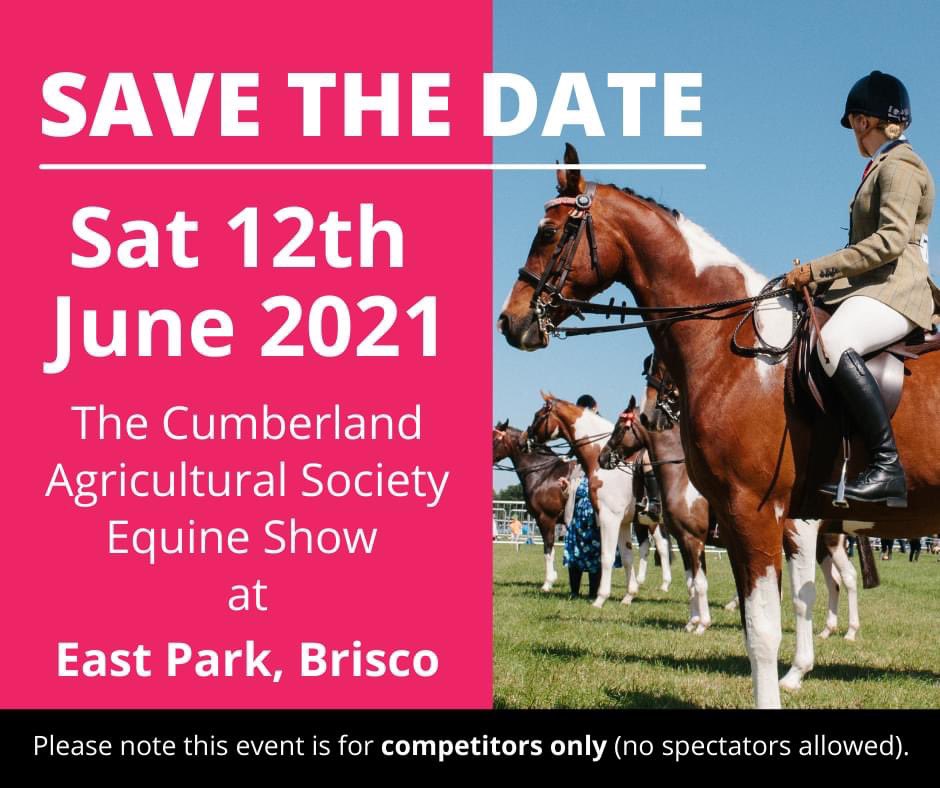 The annual Cumberland Show in its usual format for 2021 was postponed earlier in the year. The Society is delighted however, to be able to hold THE CUMBERLAND AGRICULTURAL SOCIETY EQUINE EVENT at East Park, Brisco on SATURDAY 12TH JUNE 2021.

bit.ly/3f685Qt