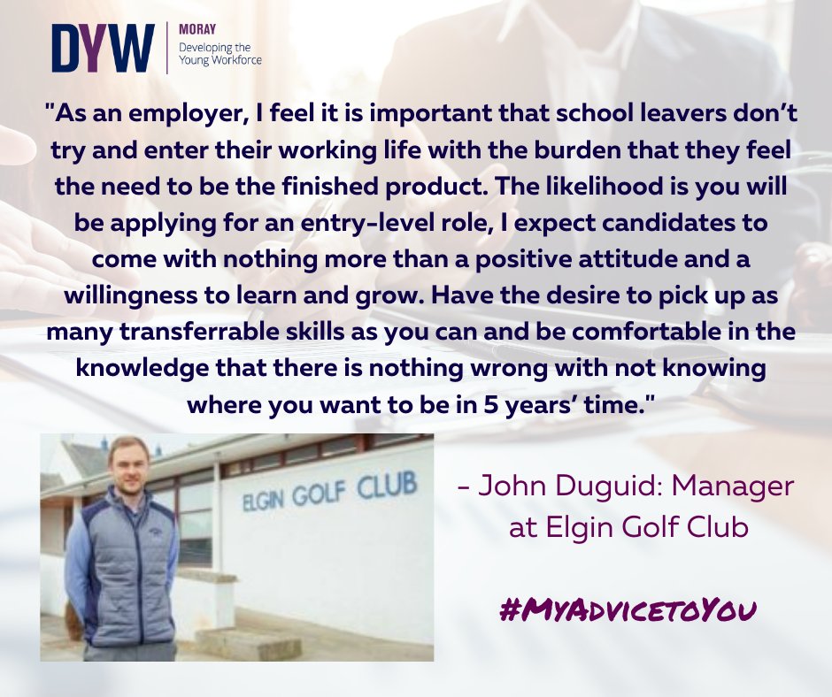DYWMoray's tweet photo. Here we have John Duguid supporting the #MyAdvicetoYou campaign. John is the Manager at Elgin Golf Club sharing his advice to Moray young people.๐โณ๏ธ
#FAProject @elgingolfclub https://t.co/4FsQSoS8D1