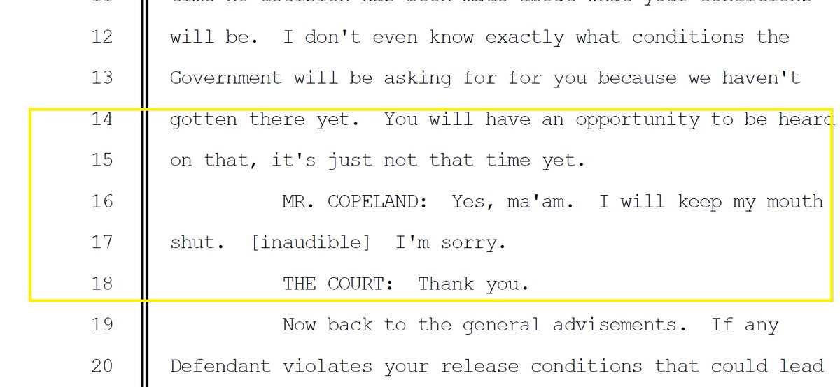 Copeland was screaming "objection" during the hearings of *other* defendants, including when prosecutors referenced Trump and FOX News.Eventually, he promised to keep his "mouth shut"
