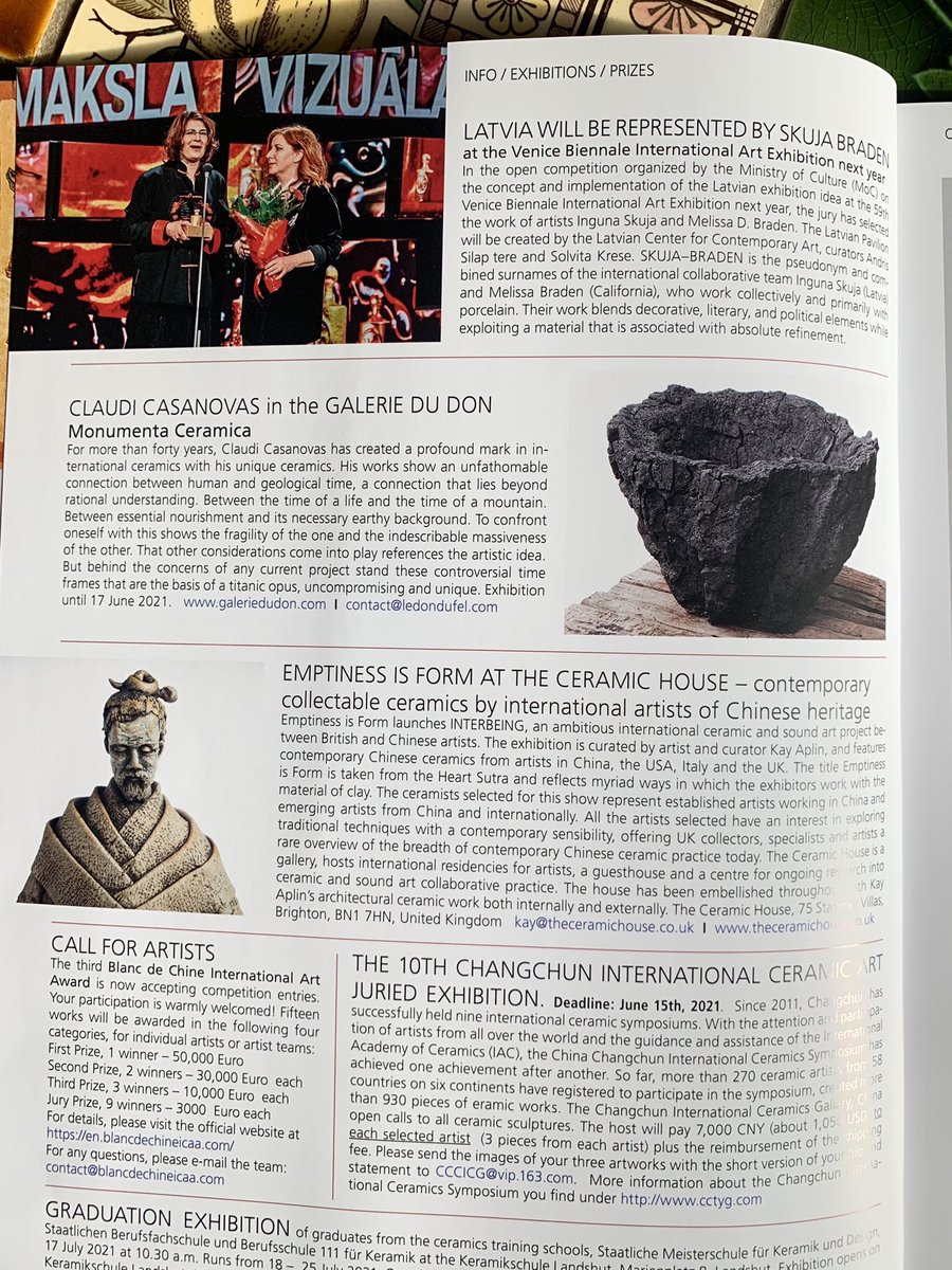 kayaplin's tweet photo. What a bonanza of magazines featuring #EmptinessisForm waiting for me on the doorstep! Thank you @ceramicsmonthly @WofInteriors & #NewCeramics for promoting our exhibition! #interbeing @artofnoises @artistshouses @FivewaysArtists https://t.co/q4ECJJR5V0