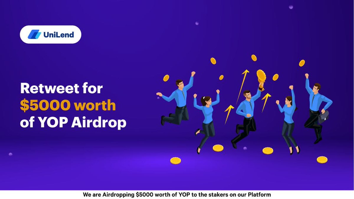 1/ Anyone want #airdrop? 🪂

🚀YOP just launched on UniLend yesterday &amp; more than 259,670 $YOP are already staked with a current APY of 30.98%!

 💰That's more than $399,891 USD!

🎉To celebrate, if the community retweets this 1000 times, we'll airdrop $5,000 in $YOP to stakers!
