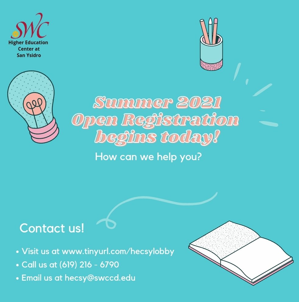 swc_hecsy's tweet image. 𝕊𝕦𝕞𝕞𝕖𝕣 𝟚𝟘𝟚𝟙 𝕆𝕡𝕖𝕟 ℝ𝕖𝕘𝕚𝕤𝕥𝕣𝕒𝕥𝕚𝕠𝕟 𝔹𝕖𝕘𝕚𝕟𝕤 𝕋𝕠𝕕𝕒𝕪! Do you need help? Contact us! Use the link in our bio to chat, give us a call or send us an email. We are here to help you! 
Se habla Español. #SU21 #swc #hecsy