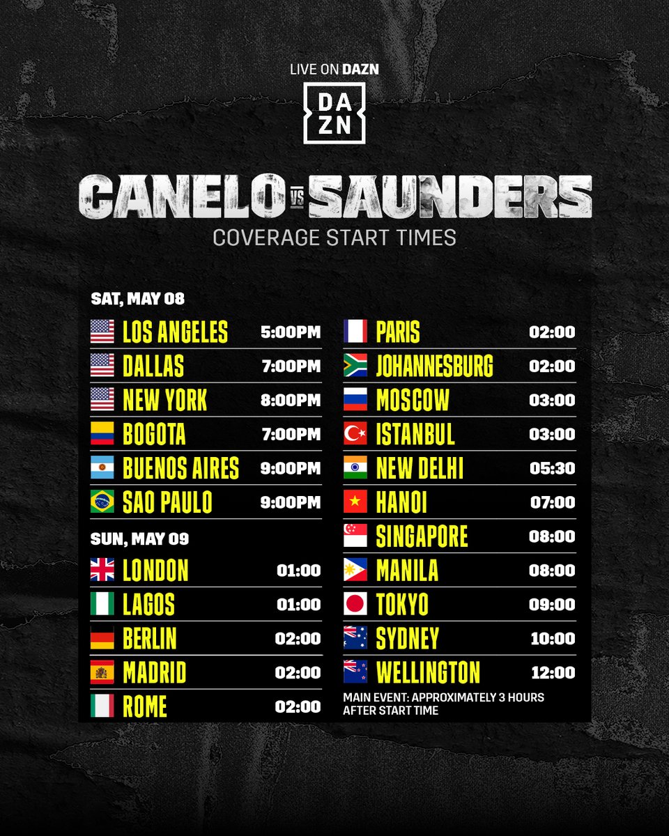 Dazn Boxing Set Your Alarms Clear Your Schedule Canelosaunders Start Times Dazn Boxing Set Your Alarms Clear Your Schedule Canelosaunders Start Times