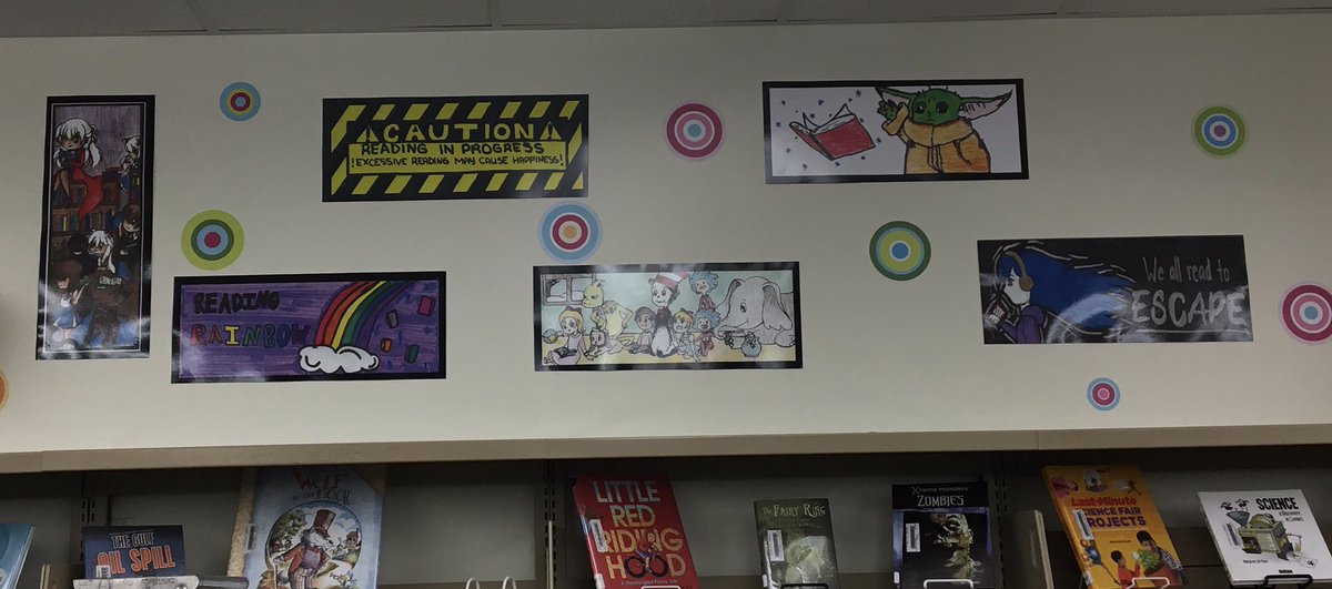 flowerlibrary1's tweet image. Made all my past library #bookmarkcontest winners into posters to display on my wall. I’m loving 🥰 how this looks! I will continue to add posters each year. (P.S. Excuse my mess! I’m currently weeding!) @CharlesChargers @EPISDLibraries