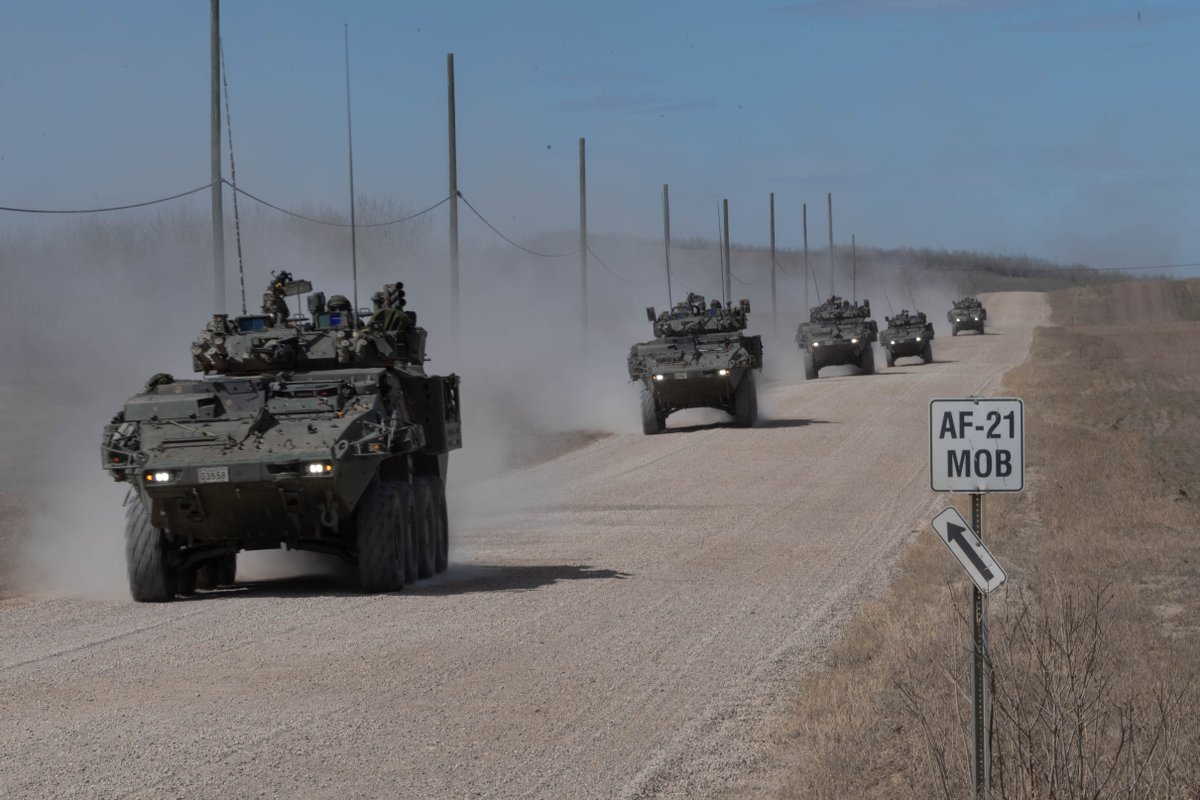 CanadianArmy's tweet photo. Light Armoured Vehicles from Princess Patricia’s Canadian Light Infantry and Leopard 2A4 Main Battle Tanks from Lord Strathcona’s Horse (Royal Canadians) move through the simulated battlespace in the Wainwright training area during Ex MAPLE RESOLVE.

📸 Cpl Doug Burke https://t.co/tY1vtpjAPD