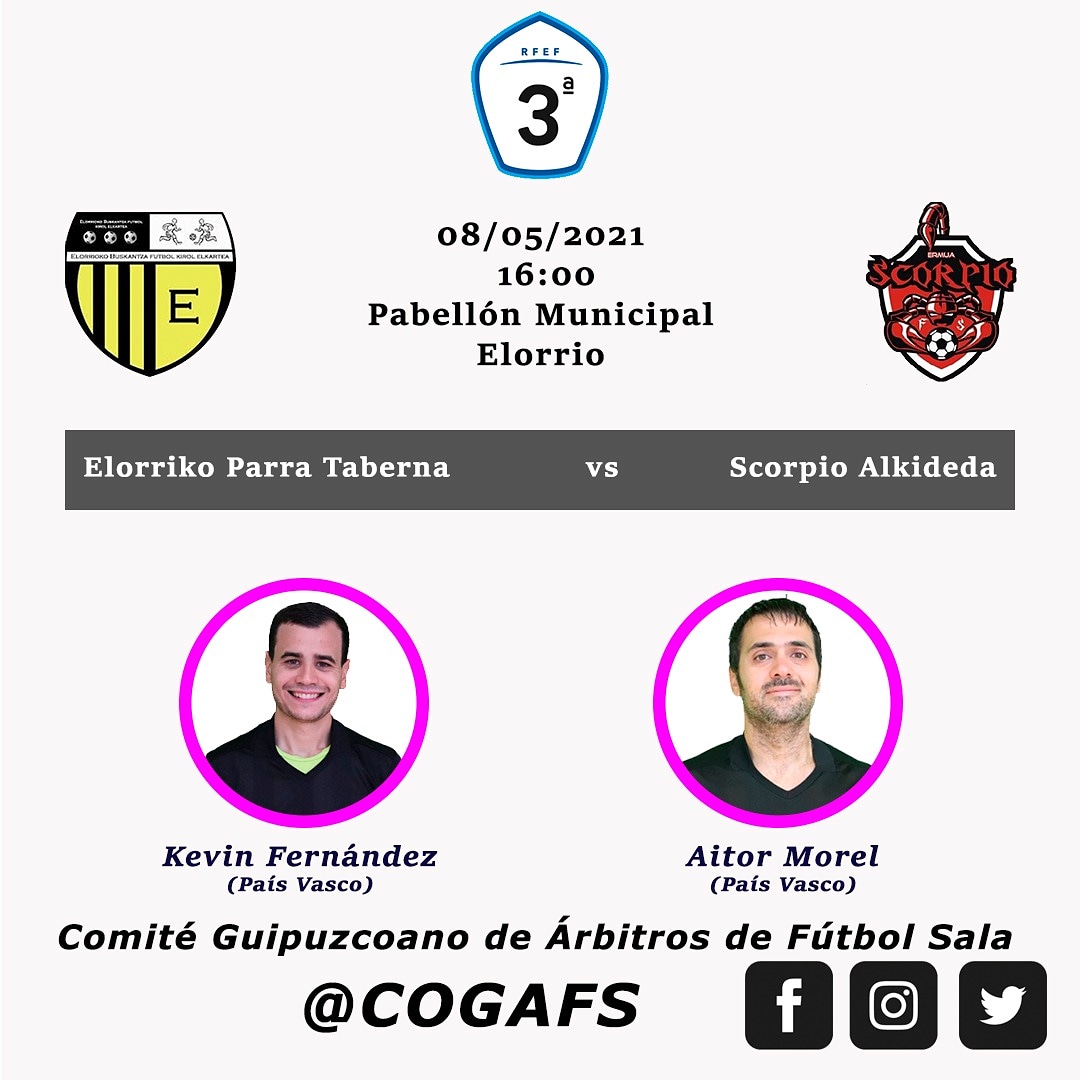 Kevin Fernández y Aitor Morel serán los encargados de dirigir el encuentro de 3ª División entre los equipos <a href="/elorriokofke/">Elorrioko Buskantza FKE</a> y #scorpiofutbolsala

#futsal #aretofutbola #referee #futsalreferee #ctafs #arbitro #elorrio #quenotelocuenten #cogafs