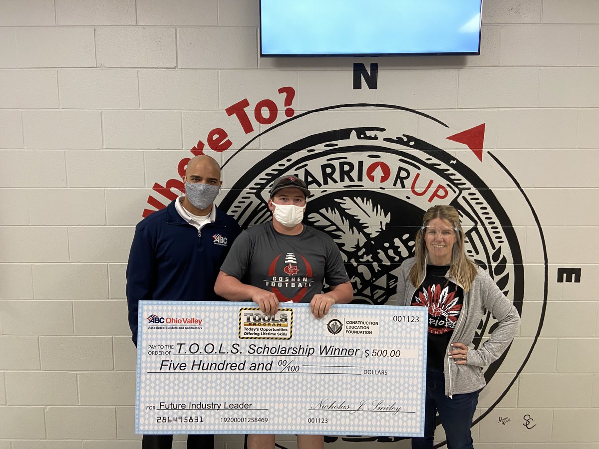 Darel Carnahan <a href="/GoshenWarriors/">Goshen High School</a>  student got a BIG check today from <a href="/OhioValleyABC/">Ohio Valley ABC</a> !  Darel accepted his position at Avenue Fabrication and is #workready
<a href="/GoshenLocal/">Goshen Local Schools</a>