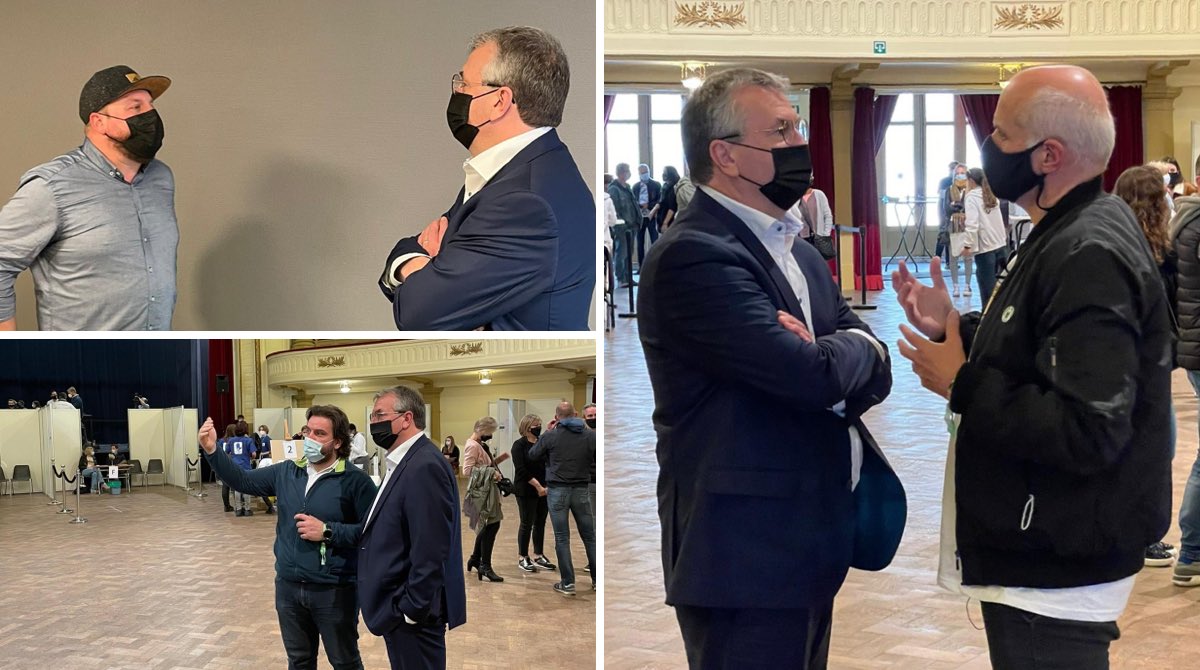 Petit passage à #Spa en marge du concert-test qui sera donné ce soir par le groupe Ykons. Un événement qui servira à l’évaluation des mesures sanitaires en vue du déconfinement de la #culture. Une étape essentielle qui devrait donner espoir et des perspectives à tout un secteur.