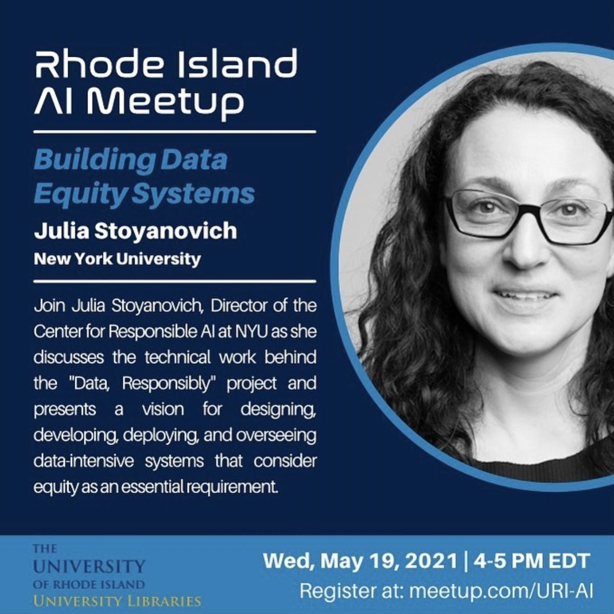 Join us for our next virtual #meetup on Wednesday, May 19th.

Register at meetup.com/URI-AI

#uriailab #ai #artificialintelligence #uri #universityofri #universityofrhodeisland #rhody
