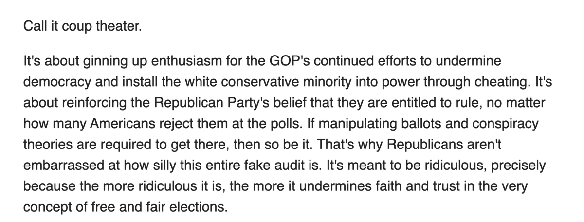 The conspiracy theories, lack of security and MAGA clownshow antics? All deliberate. They want the process to be undignified and ridiculous, because that helps the goal of undermining the system.