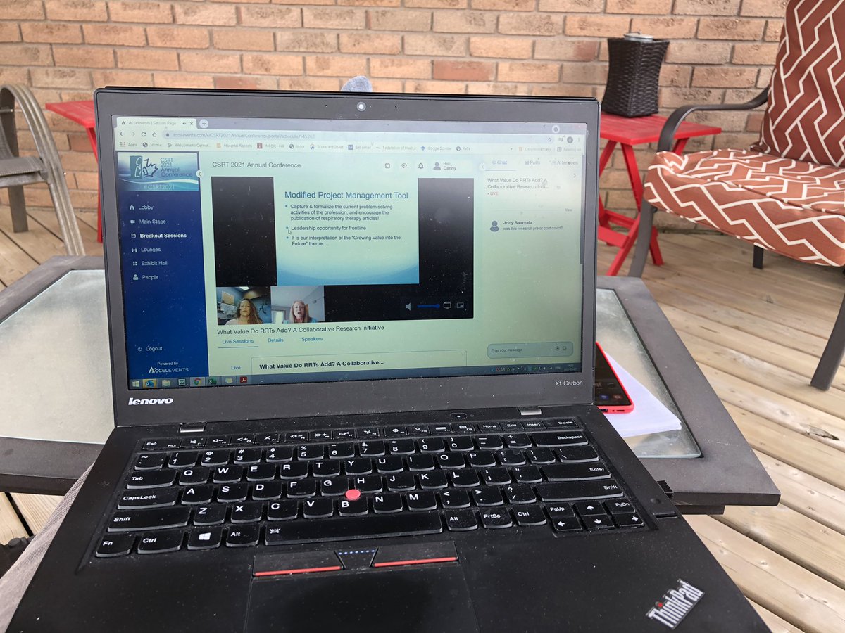 dveniott's tweet photo. I can’t be on a deck at the #csrt21 with my friends so I am taking my CSRT friends out on my deck to do my online learning in the fresh air https://t.co/UC9KldcA0G