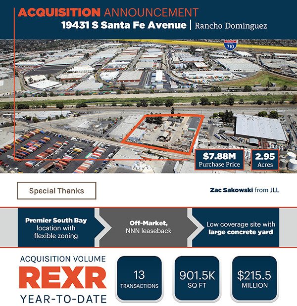 <a href="/rexfordind/">Rexford Industrial</a> acquired 19431 S Santa Fe Avenue in Rancho Dominguez. Thank you to Zac Sakowski from <a href="/JLL/">JLL</a>

#acquisition #rexfordindustrial #industrial #CRE