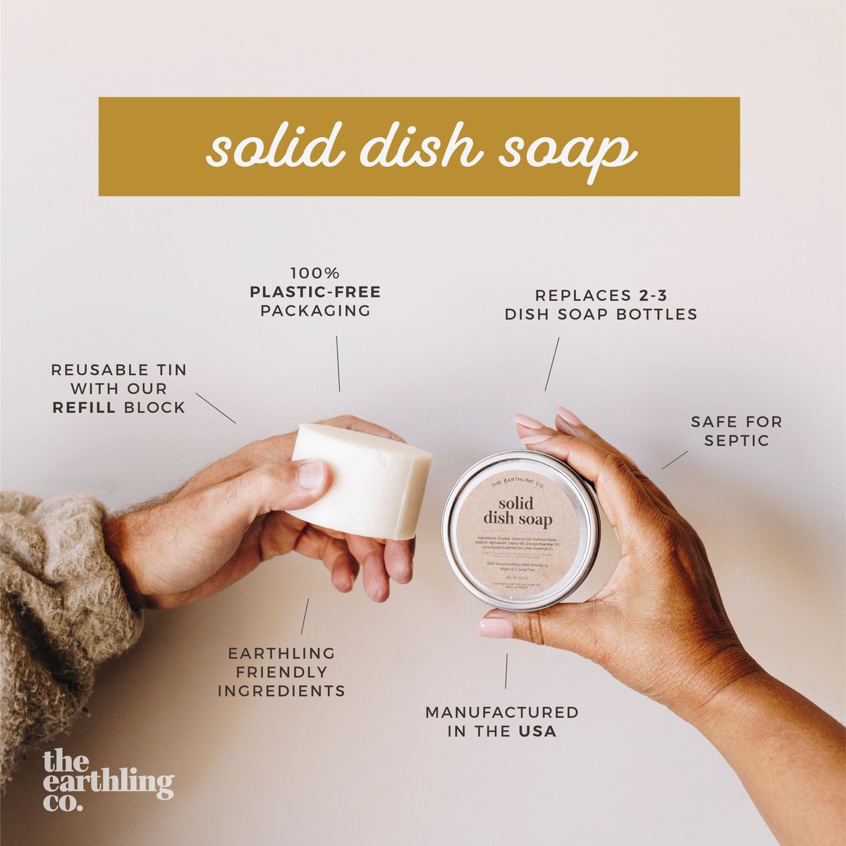 Check out our Solid Dish Soap and see why people are loving it!! 😍 theearthlingco.com/products/solid…