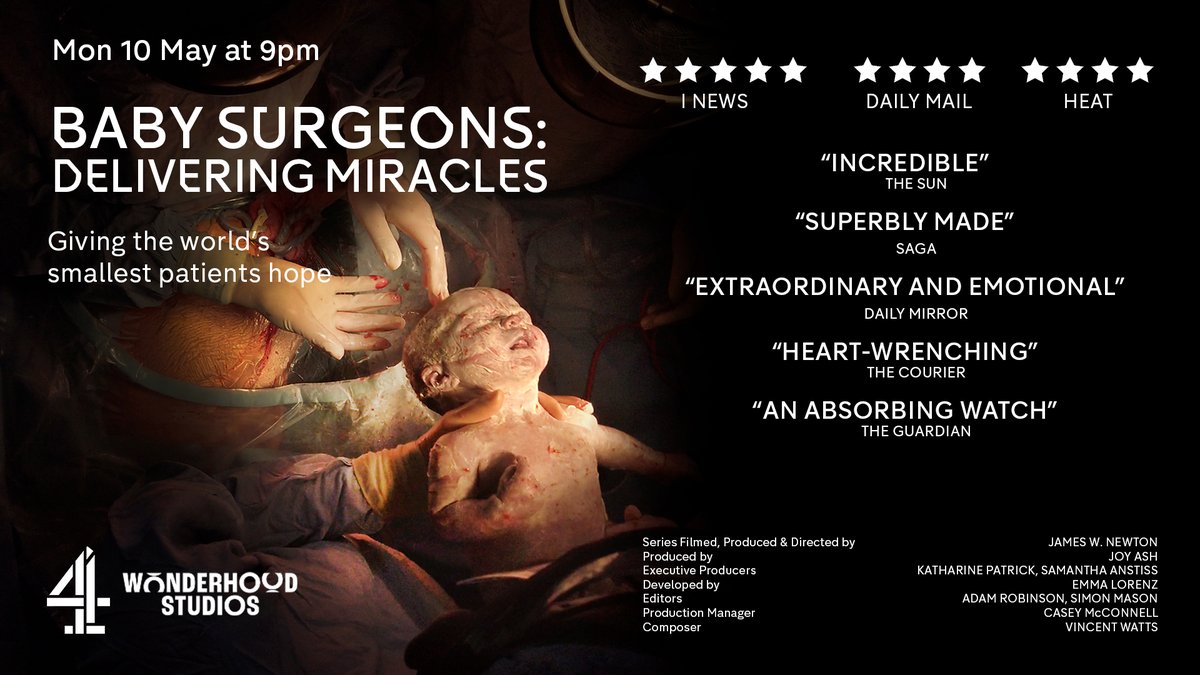 The third and final episode of #BabySurgeons will air this Monday 10th May at 9pm on Channel 4. We are incredibly grateful to both the brilliant staff at @StGeorgesTrust as well as the brave families for trusting and allowing us to follow their journeys.
