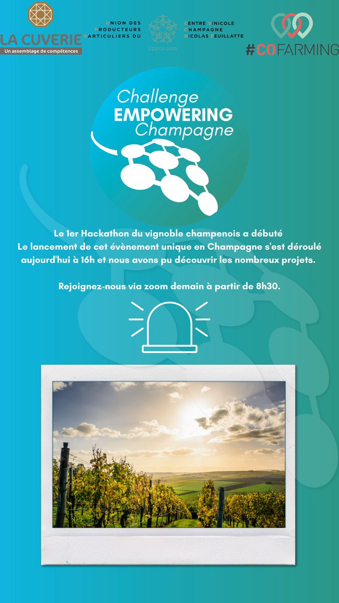 🔊 1er Hackathon Champenois : Voici ci dessous le lien pour rejoindre le Challenge !
zoom.us/j/93501541298
N'hésitez pas à nous rejoindre sur nos différents réseaux sociaux 👇
Twitter : <a href="/ChallengeEmpow1/">Challenge Empowering Champagne</a>
Facebook # : Challenge Empowering Champagne
Instagram : HackathonChampenois