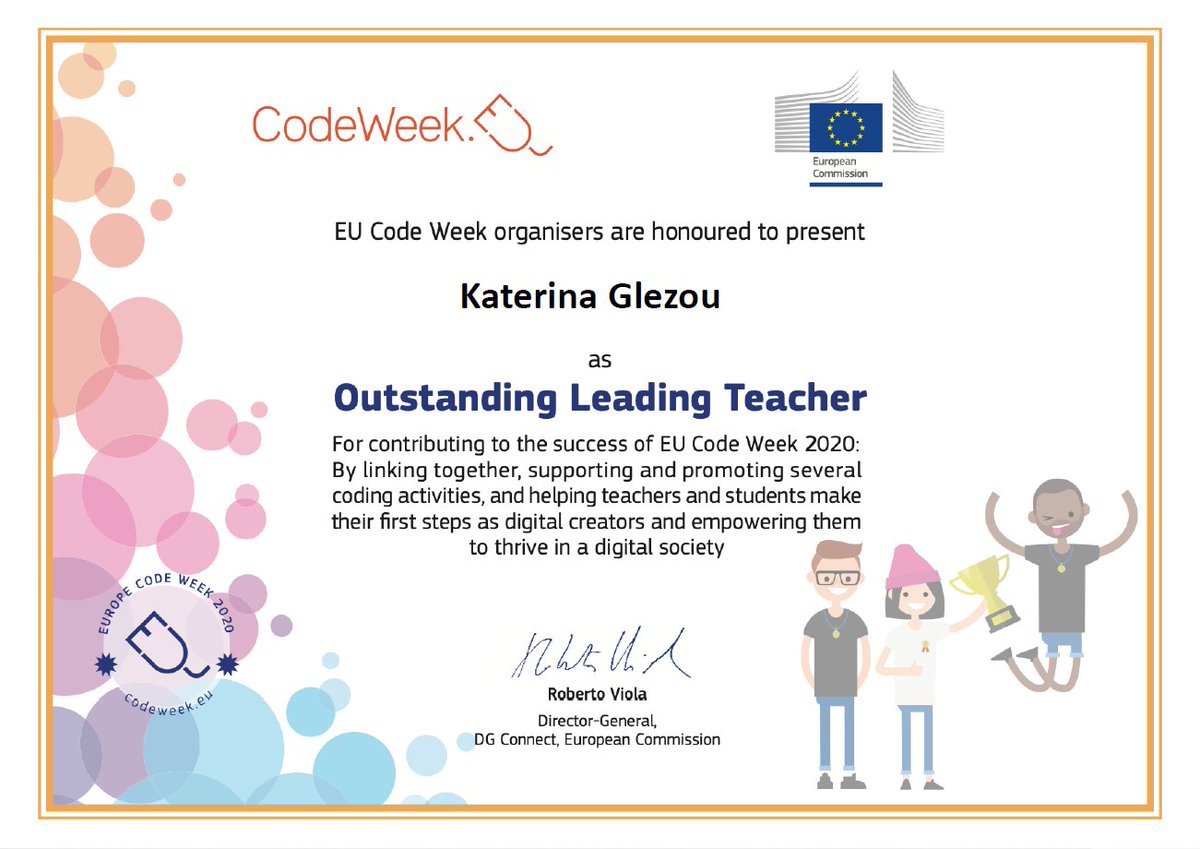 glezou's tweet image. Feeling honoured and proud. Thank you EU CodeWeek Team for this award. You rock!
#codeweek #eucodeweek #codeweek2020