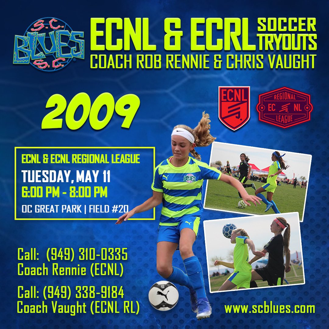 TRYOUTS
07, 08, 09 ECNL/ECRL