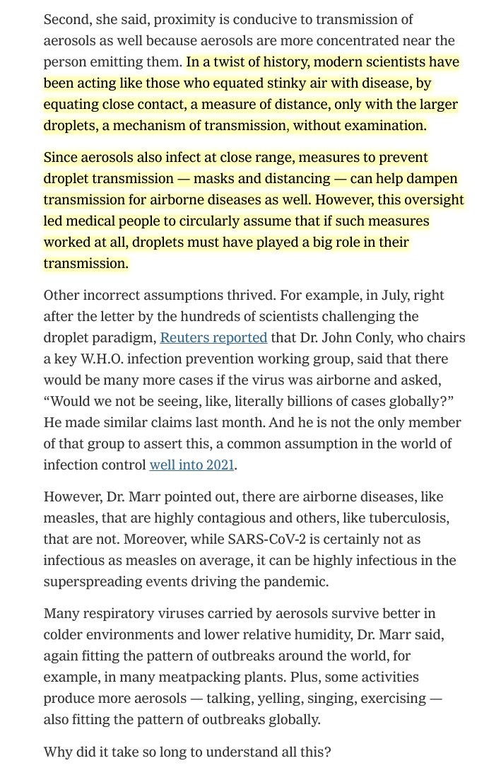 It's a huge advance, not a minor change. It explains so much of what went wrong and how to do better. We started with an incorrect theory of how COVID-19 transmits. One key error goes back a century. And it took a pandemic year to get to even this point.  https://www.nytimes.com/2021/05/07/opinion/coronavirus-airborne-transmission.html