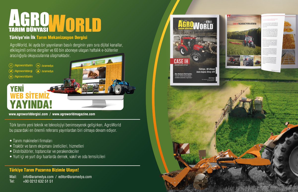 Türkiye’nin ilk tarım mekanizasyon dergisi AgroWorld, yenilenen yüzüyle sizleri bekliyor!

#agroworld #tarimdünyası