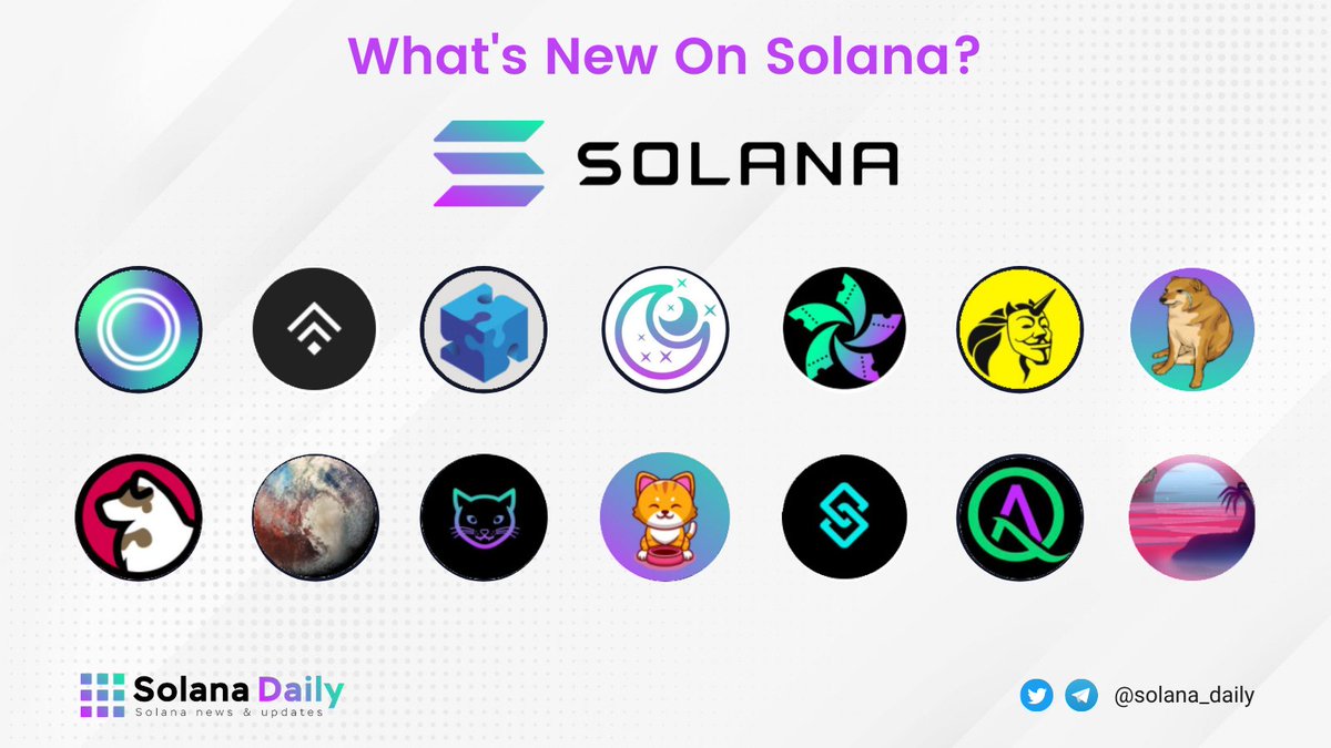 So I'm back with the <a href="/solana/">Solana</a> newcomers list this week:
 
<a href="/LunaNetworkHQ/">Luna Network is now Saros</a>
<a href="/symmetry_fi/">Symmetry</a>
@squads_dapp
<a href="/xMoonLana/">Moonlana</a>
<a href="/TeamSolLotto/">SOLLOTTO</a>
<a href="/i_am_hapi_one/">HAPI | Cybersecurity Solutions</a> #BocaChica
@theCheemsToken
<a href="/ausstoken/">Ausshole Token</a>
@safeplutotech
<a href="/solcat777/">$SOLCATS | OG Solana Cats</a>
<a href="/SolanaCATO/">$CATO</a>
@solsports_io
<a href="/AstrixFinance/">Astrix Finance</a>
@SolanaToolsIO

#solana $SOL
