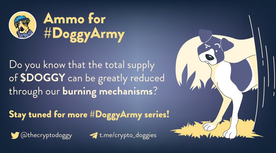 TheDoggyCoin's tweet photo. Today we start the “Ammo for #DoggyArmy” series! 

Help us spread the $DOGGY fever around the cryptoworld! https://t.co/roJSsQOBMc