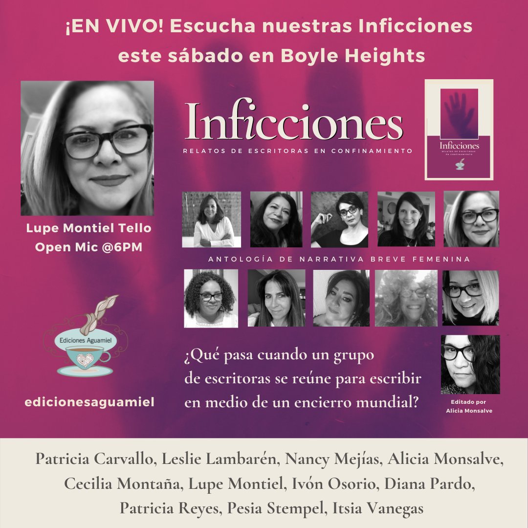 edicionesaguam1's tweet photo. INFICCIONES llega a #BoyleHeights EN LA VOZ DE @lupemontiel quien llevará #poesía y #libros. ¡Acompáñanos! @EdicAguamiel #Newlatinoboom Millennial Amor Pop Up Show INFO: https://t.co/6Ov9QHUpku https://t.co/NDKnvquGHa