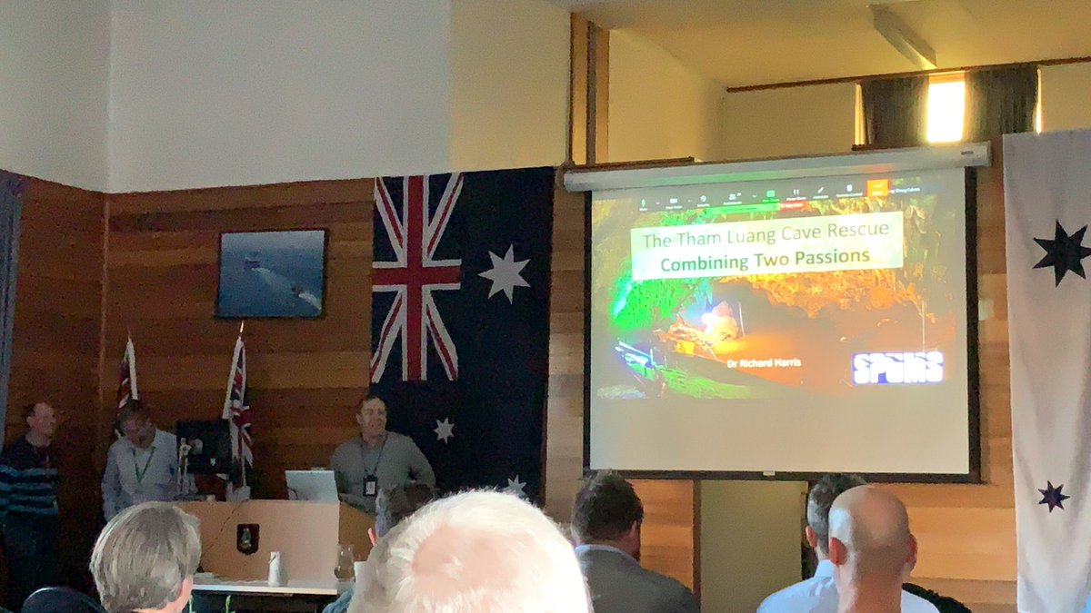 SPUMS3's tweet photo. Only 12months late 😂 finally @drharry64 talking in person about the Thai cave rescue at the 50th SPUMS ASM https://t.co/eku1MmmqgQ
