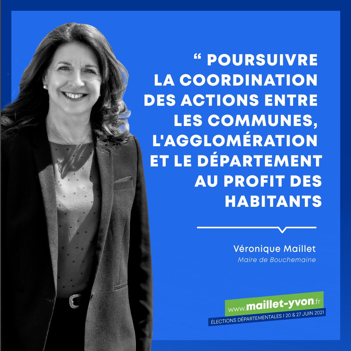 MailletYvon2021's tweet photo. PORTRAIT 
Véronique Maillet

57 ans, 4 enfants
Maire de #Bouchemaine
Vice-présidente d’ALM tourisme - constructions scolaires
Conseillère dép. du Canton #Angers2
Membre du Comité national des finances locales

#Angers #Departementales2021 #MailletYvon2021 #DesElusProchesDeVous https://t.co/EZq2EWURR6